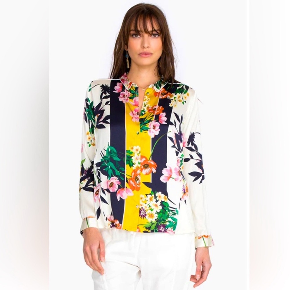 Johnny Was Andrea Silk Button Down Blouse Size L - Picture 2 of 16